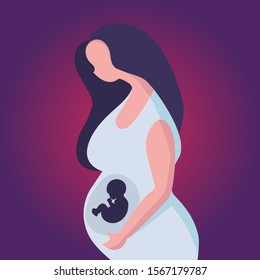 pregnant happy mother and cute baby in the womb funny and lively.A great message to celebrate motherhood and well being of the baby.