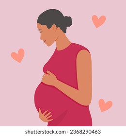 Pregnant having a baby or babies developing inside the womb. She feeling in love her baby.