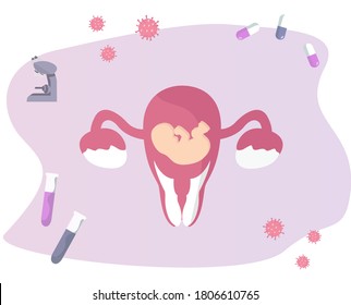 Pregnant Huge Uterus.Medical Examination of Pregnant.Gynecology Obstetrics Clinic.Visiting Gynecologist.Female Consultation.Artificial Insemination.In Vitro Fertilisation.Flat Vector Illustration