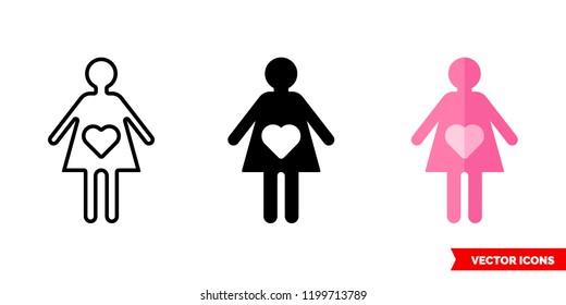 Pregnant icon of 3 types: color, black and white, outline. Isolated vector sign symbol.