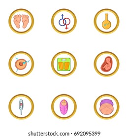 Pregnant icon set. Cartoon set of 9 pregnant vector icons for web isolated on white background