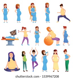 Pregnant icons set. Cartoon set of pregnant vector icons for web design