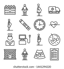 Pregnant icons set. Outline set of pregnant vector icons for web design isolated on white background