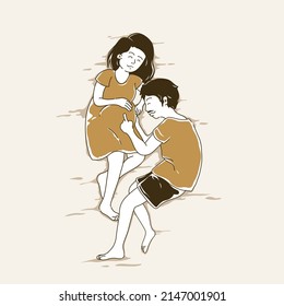 pregnant illustration, married couple, happy