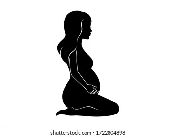 Pregnant kneeling woman silhouette icon vector. Beautiful pregnant woman kneeling icon. Silhouette of pregnant woman vector. Abstract pregnant woman icon isolated on a white background