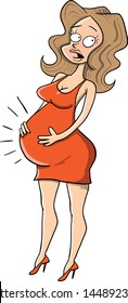 Pregnant lady with baby in her belly and dressed in a red dress and high heels