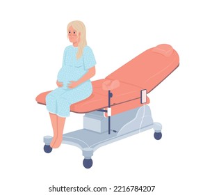 Pregnant lady at gynecologist appointment semi flat color vector character. Editable figure. Full body person on white. Simple cartoon style illustration for web graphic design and animation