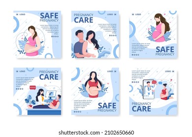 Pregnant Lady or Mother Post Health care Template Flat Design Illustration Editable of Square Background for Social media or Greetings Card