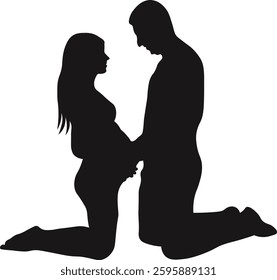 Pregnant Lady Silhouette. Vector Illustration on White Background.