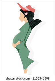 pregnant lady, simple line style vector file, soft color design.