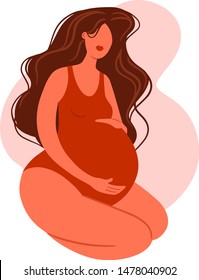 Pregnant lady in third trimester with a big belly sitting vector illustration