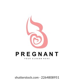 Pregnant Logo, Pregnant Mother Care Design, Vector Beauty Pregnant Mom and Baby, Icon Template Illustration