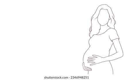 pregnant mom caring hold on her belly, hand drawn style vector illustration
