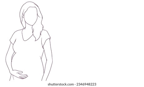 pregnant mom gentle grasp of her belly, hand drawn style vector illustration
