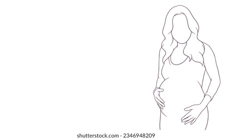 mamá embarazada sujetando suavemente su vientre, ilustración de vector de estilo dibujado a mano