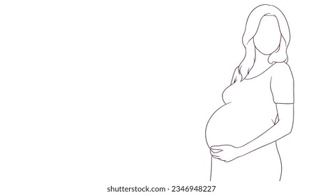 mamá embarazada sujetando suavemente su vientre, ilustración de vector de estilo dibujado a mano
