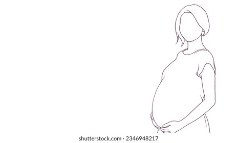 pregnant mom lovingly touching her belly, hand drawn style vector illustration
