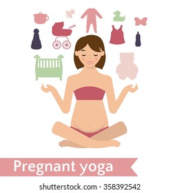 pregnant mom practicing yoga pose.Vector Illustration