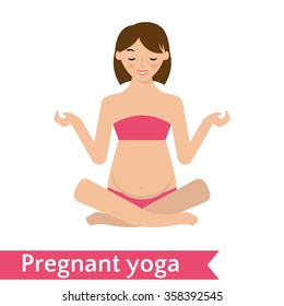 pregnant mom practicing yoga pose.Vector Illustration