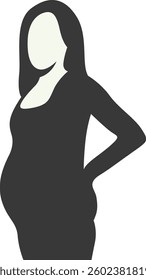 Pregnant Mom Silhouette Isolated on White Background. Black and White Vector Illustration.