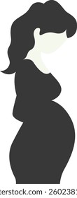 Pregnant Mom Silhouette Isolated on White Background. Black and White Vector Illustration.