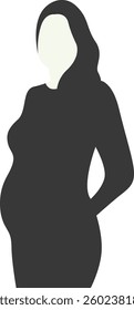 Pregnant Mom Silhouette Isolated on White Background. Black and White Vector Illustration.