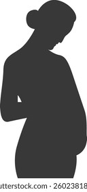 Pregnant Mom Silhouette Isolated on White Background. Black and White Vector Illustration.