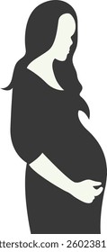 Pregnant Mom Silhouette Isolated on White Background. Black and White Vector Illustration.