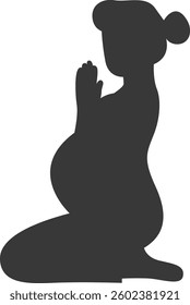 Pregnant Mom Silhouette Isolated on White Background. Black and White Vector Illustration.