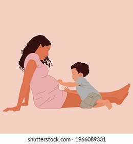 pregnant mom and son flat illustration 