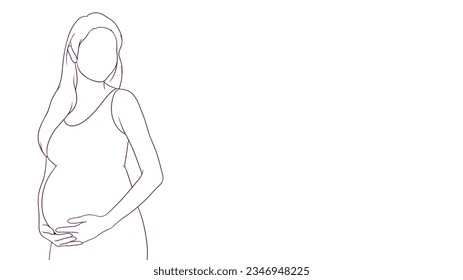 pregnant mom soothing gesture to her belly, hand drawn style vector illustration