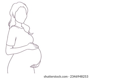 pregnant mom soothing gesture to her belly, hand drawn style vector illustration
