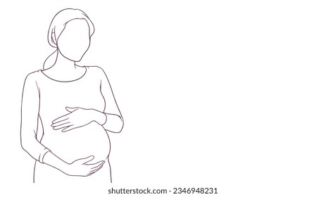 pregnant mom tenderly embracing her belly, hand drawn style vector illustration
