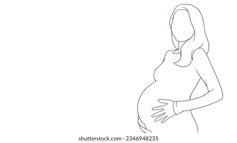 pregnant mom tenderly embracing her belly, hand drawn style vector illustration
