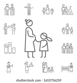Pregnant mother, daughter icon. Family life icons universal set for web and mobile