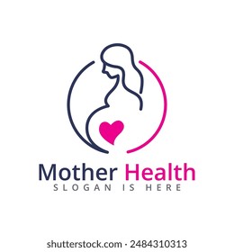 Pregnant Mother Health Maternity Therapy Circle Line Love Heart Logo Template