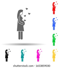 pregnant mother and hearts multi color style icon. Simple glyph, flat vector of mother's day icons for ui and ux, website or mobile application