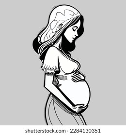 Pregnant mother illustration in elegant line art style, Pregnant women vector