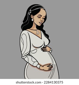 Pregnant mother illustration in elegant line art style, Pregnant women vector