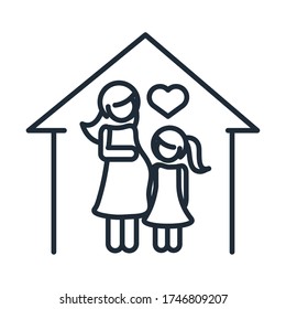 pregnant mother and little daughter in home family day, icon in outline style vector illustration