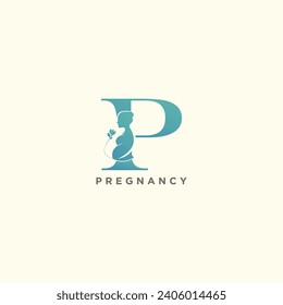 Pregnant mother logo for clinic care business with letter concept vector illustration