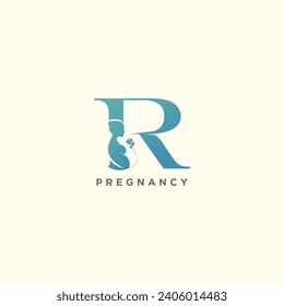 Pregnant mother logo for clinic care business with letter concept vector illustration