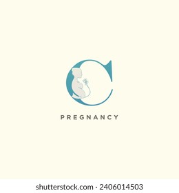 Pregnant mother logo for clinic care business with letter concept vector illustration