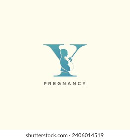 Pregnant mother logo for clinic care business with letter concept vector illustration