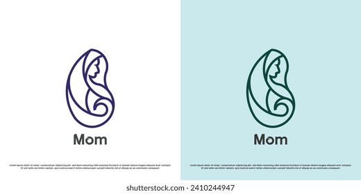 Ilustración del logo de la madre embarazada. línea de arte de las personas embarazadas, madre que lleva un feto. Sencillo símbolo del nacimiento del niño minimo elegante moderno cálido y suave calma suave suave suave.