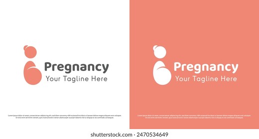 Pregnant mother logo design illustration. Silhouette of a mother with a large belly containing a fetus, baby, midwife, healthy child, care, support. Abstract minimal simple flat health icon symbol.