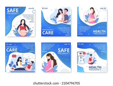 Pregnant Mother and Maternity Insurance Post Health care Template Flat Illustration Editable of Square Background for Social media or Greetings Card