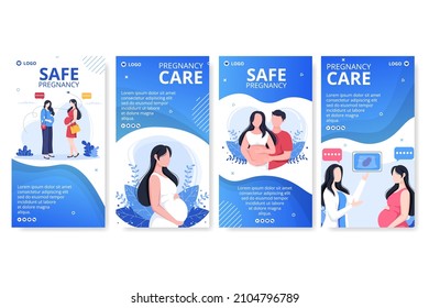 Pregnant Mother and Maternity Insurance Stories Health care Template Flat Illustration Editable of Square Background for Social media or Greetings Card