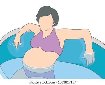 Pregnant mother in pool preparing for her baby's water birth