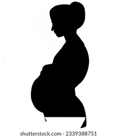 Pregnant mother from side in black and white